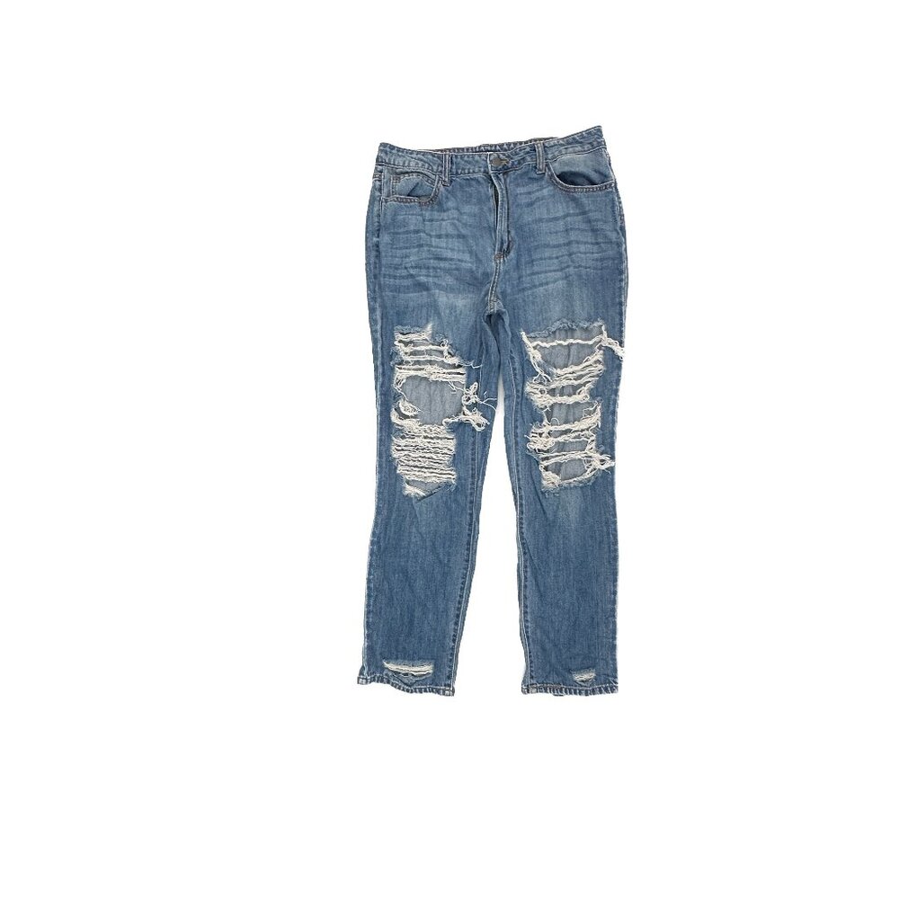 Fashion Nova Distressed Straight Women's size 11 Medium Wash Blue Denim‎ Jeans